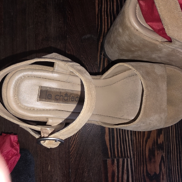 le chateau Beige Suede Platform Wedge Sandals - Picture 4 of 7